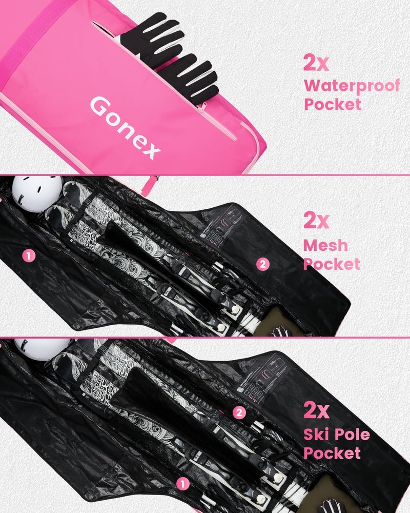 Gonex Snowboard Bag with Wheels,Adjustable Length Up to 175cm to 190cm, Fully Padded Ski Bag for Air Travel, 1200D Polyester PVC Waterproof Rolling Ski Bag with Skis Strapes - Image 5